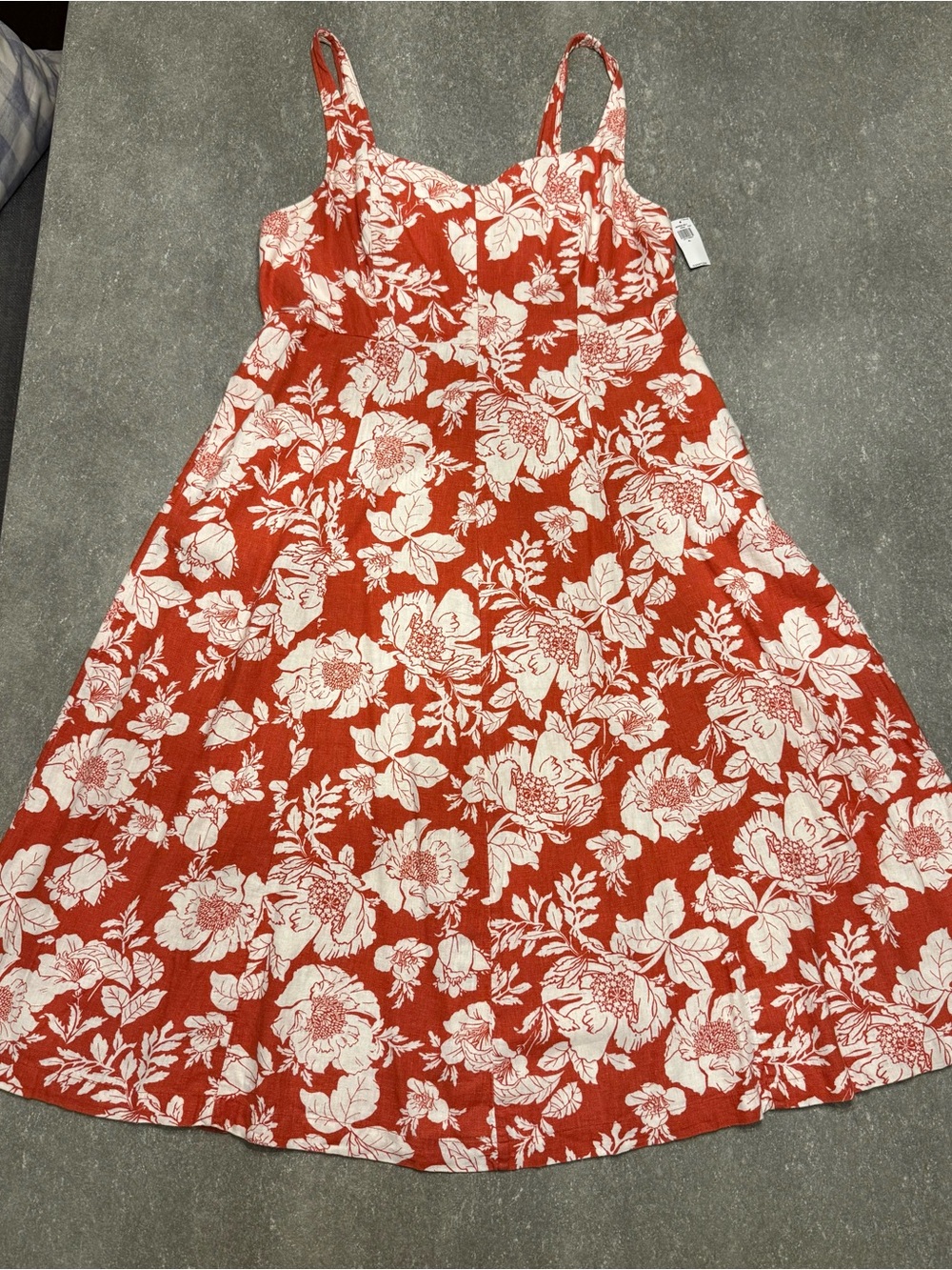 NWT Women’s Old Navy Orange & Cream Floral Fit & Flare Linen-Blend MIDI Dress XL